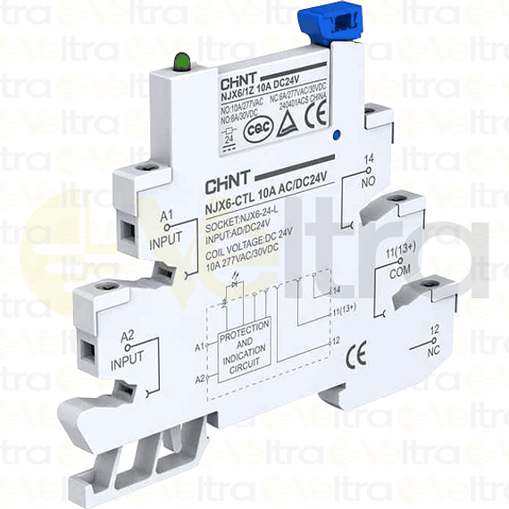 CONJUNTO BASE Y RELE A RIEL DIN 6A 48VAC/DC 1NA 1NC NJX6-CTL