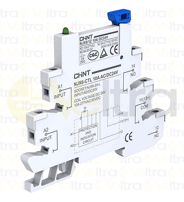 CONJUNTO BASE Y RELE A RIEL DIN 10A 220VAC/DC 1NA 1NC NJX6-CTL