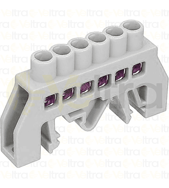 REGLETA NEUTRO AISLADA 6 CONEXIONES COLOR BLANCA MONTAJE DIN/PLACA 32A