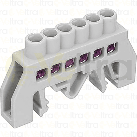 REGLETA NEUTRO AISLADA 6 CONEXIONES COLOR BLANCA MONTAJE DIN/PLACA 32A