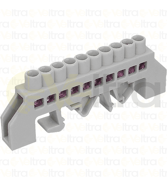 REGLETA NEUTRO AISLADA 10 CONEXIONES COLOR BLANCA MONTAJE DIN/PLACA 32A