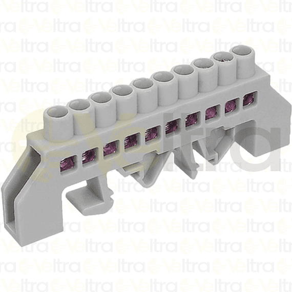 REGLETA NEUTRO AISLADA 10 CONEXIONES COLOR BLANCA MONTAJE DIN/PLACA 32A