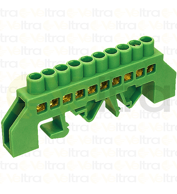 REGLETA TIERRA AISLADA 10 CONEXIONES COLOR VERDE MONTAJE DIN/PLACA 32A