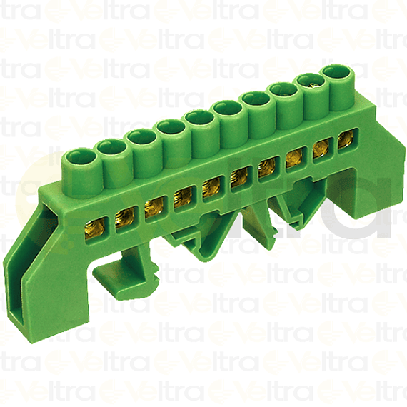 REGLETA TIERRA AISLADA 10 CONEXIONES COLOR VERDE MONTAJE DIN/PLACA 32A