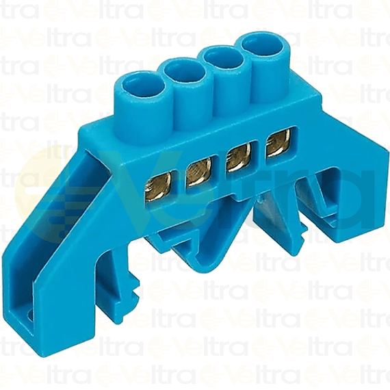 REGLETA FASE AISLADA 4 CONEXIONES COLOR AZUL MONTAJE DIN/PLACA 32A