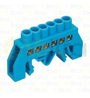 REGLETA FASE AISLADA 6 CONEXIONES COLOR AZUL MONTAJE DIN/PLACA 32A