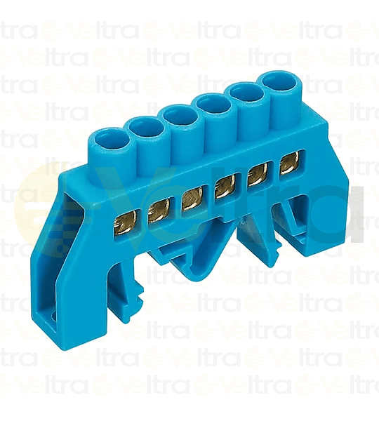 REGLETA FASE AISLADA 6 CONEXIONES COLOR AZUL MONTAJE DIN/PLACA 32A