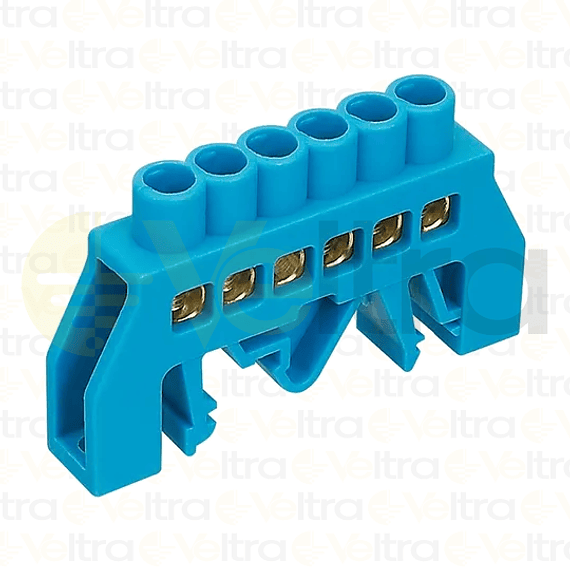 REGLETA FASE AISLADA 6 CONEXIONES COLOR AZUL MONTAJE DIN/PLACA 32A