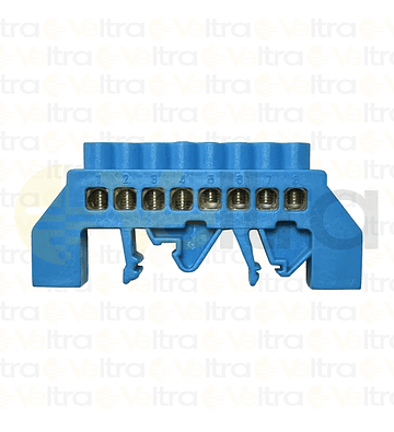 REGLETA FASE AISLADA 8 CONEXIONES COLOR AZUL MONTAJE DIN/PLACA 32A