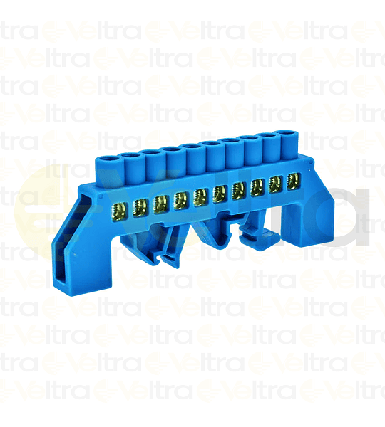 REGLETA FASE AISLADA 10 CONEXIONES COLOR AZUL MONTAJE DIN/PLACA 32A