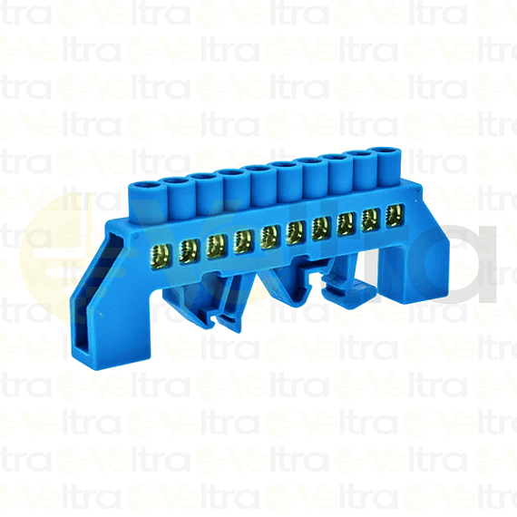 REGLETA FASE AISLADA 10 CONEXIONES COLOR AZUL MONTAJE DIN/PLACA 32A
