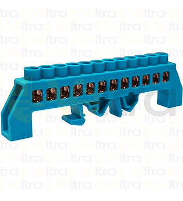 REGLETA FASE AISLADA 12 CONEXIONES COLOR AZUL MONTAJE DIN/PLACA 32A