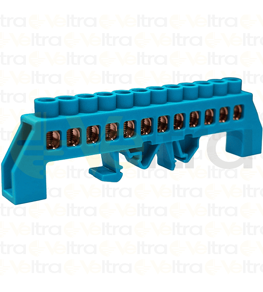 REGLETA FASE AISLADA 12 CONEXIONES COLOR AZUL MONTAJE DIN/PLACA 32A