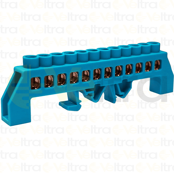REGLETA FASE AISLADA 12 CONEXIONES COLOR AZUL MONTAJE DIN/PLACA 32A