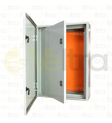 GABINETE METALICO 600x400x200 DOBLE PUERTA CON PLACA COLOR 7035 IP66