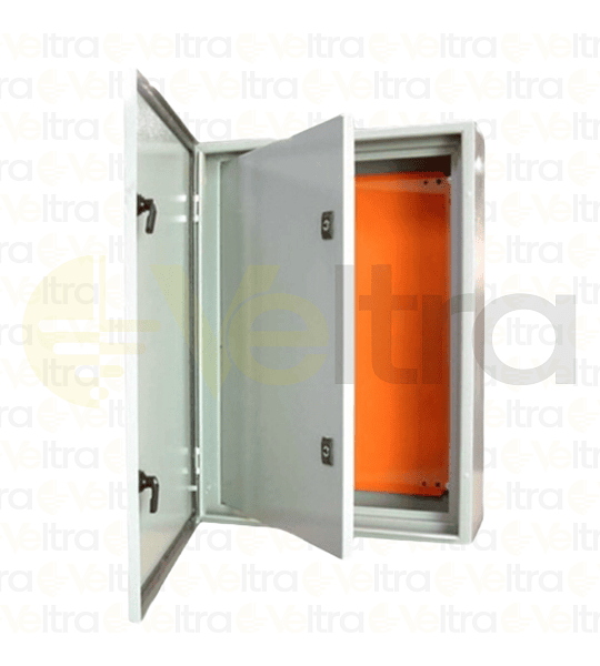 GABINETE METALICO 600x400x200 DOBLE PUERTA CON PLACA COLOR 7035 IP66