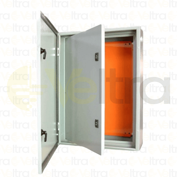 GABINETE METALICO 600x400x200 DOBLE PUERTA CON PLACA COLOR 7035 IP66
