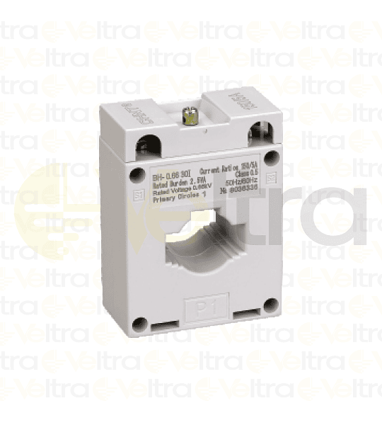 TRANSFORMADOR DE CORRIENTE 50/5A VENTANA Ø 23MM O BARRA 10x30MM, MEDIDAS EXTERIORES 80X60,5X33MM BH-0.66 30I CHINT