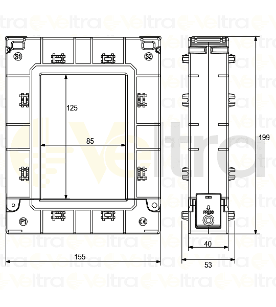 TRANSFORMADOR DE CORRIENTE NUCLEO PARTIDO 1500/5A VENTANA 80X120MM, MEDIDAS EXTERIORES 199X155X53MM - 