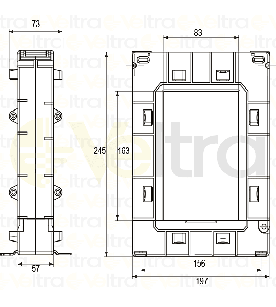 TRANSFORMADOR DE CORRIENTE NUCLEO PARTIDO 1000/5A VENTANA 80X160MM, MEDIDAS EXTERIORES 245X197X73MM - 