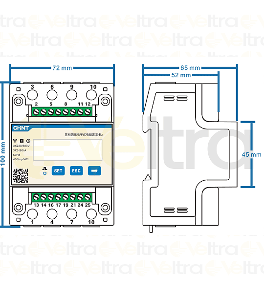 MEDIDOR ENERGIA (REMARCADOR) 1,5(6)A 3P+N RS485 MONTAJE DIN DTSU666 - 