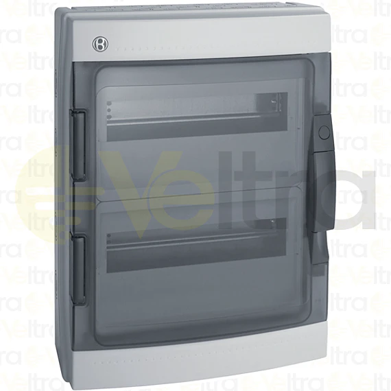 CAJA POLICARBONATO IP65, 24 (12X2) MODULOS, PUERTA TRANSP.