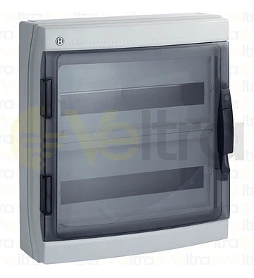 CAJA POLICARBONATO IP65, 36 (18X2) MODULOS, PUERTA TRANSP.