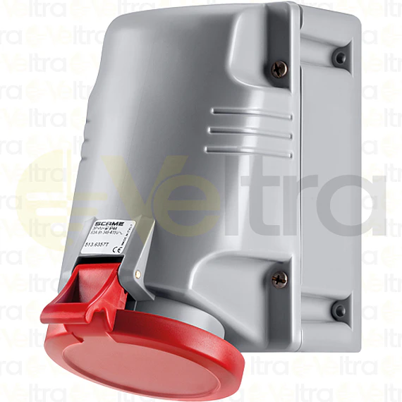 ENCHUFE INDUSTRIAL HEMBRA SOBRE PUESTO 3P+N+T 63A IP44 6H 346-415V SCAME