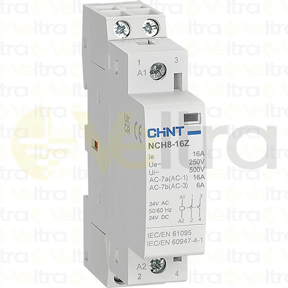 CONTACTOR MODULAR  230VAC 2P 16A 4KW CONTROL BOBINA 24VAC-DC 2NA NCH8