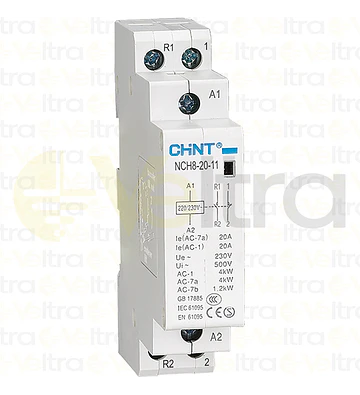 CONTACTOR MODULAR  230VAC 2P 20A 4KW CONTROL BOBINA 220VAC 1NA + 1NC NCH8