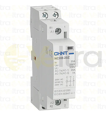 CONTACTOR MODULAR  230VAC 2P 20A 4KW CONTROL BOBINA 230VAC-DC 1NA+1NC NCH8