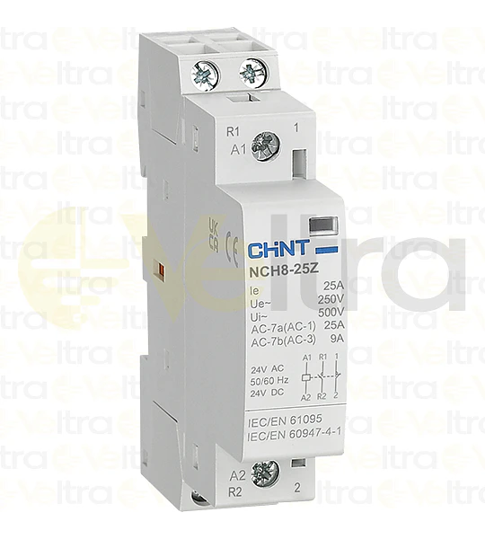 CONTACTOR MODULAR  230VAC 2P 25A 4KW CONTROL BOBINA 24VAC-DC 1NA+1NC NCH8