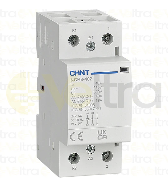 CONTACTOR MODULAR  230VAC 2P 40A 4KW CONTROL BOBINA 24VAC-DC 1NA+1NC NCH8