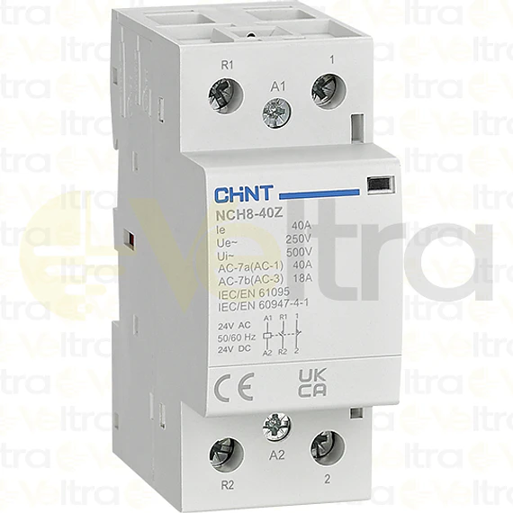 CONTACTOR MODULAR  230VAC 2P 40A 4KW CONTROL BOBINA 24VAC-DC 1NA+1NC NCH8