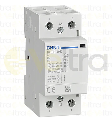 CONTACTOR MODULAR  230VAC 2P 40A 4KW CONTROL BOBINA 24VAC-DC 2NA NCH8