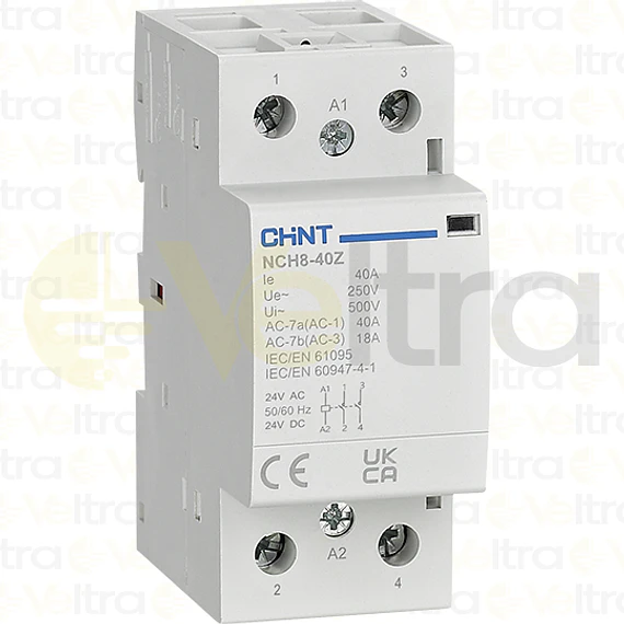CONTACTOR MODULAR  230VAC 2P 40A 4KW CONTROL BOBINA 24VAC-DC 2NA NCH8