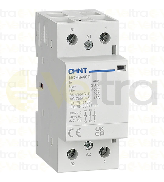CONTACTOR MODULAR  230VAC 2P 40A 4KW CONTROL BOBINA 230VAC-DC 1NA+1NC NCH8
