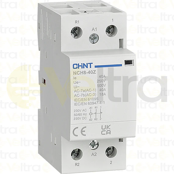 CONTACTOR MODULAR  230VAC 2P 40A 4KW CONTROL BOBINA 230VAC-DC 1NA+1NC NCH8