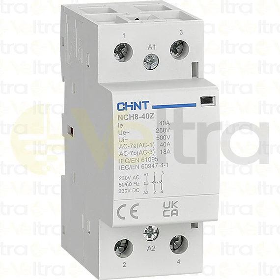 CONTACTOR MODULAR  230VAC 2P 40A 4KW CONTROL BOBINA 230VAC-DC 2NA NCH8