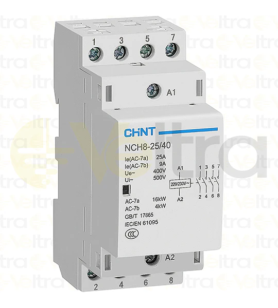 CONTACTOR MODULAR  400VAC 4P 25A 16KW CONTROL BOBINA 230VAC 4NA NCH8