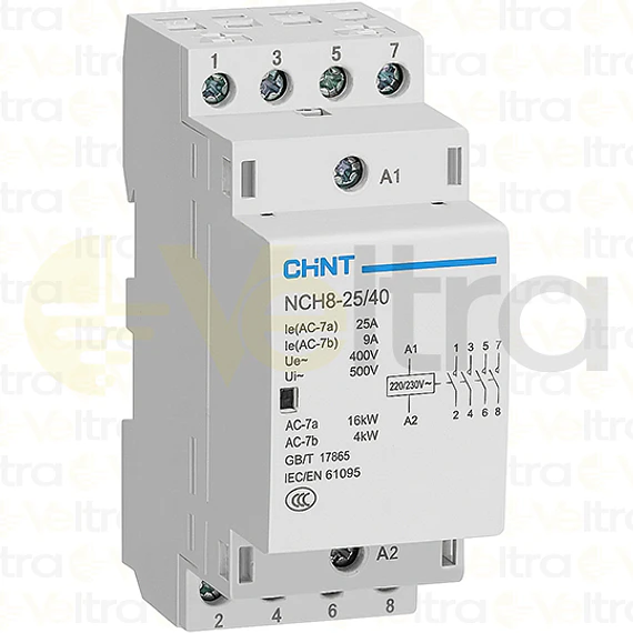 CONTACTOR MODULAR  400VAC 4P 25A 16KW CONTROL BOBINA 230VAC 4NA NCH8