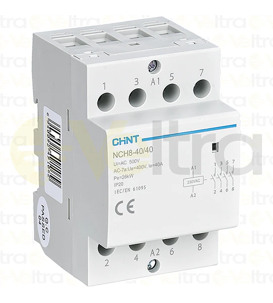 CONTACTOR MODULAR  400VAC 4P 40A 16KW CONTROL BOBINA 230VAC 4NA NCH8
