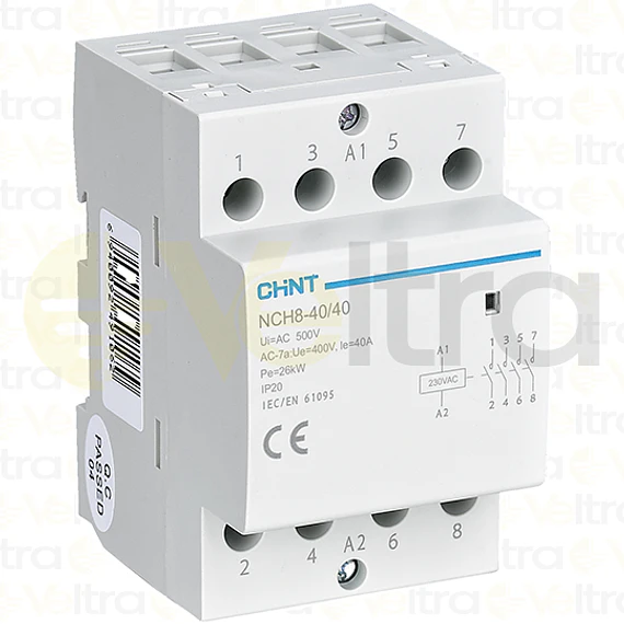 CONTACTOR MODULAR  400VAC 4P 40A 16KW CONTROL BOBINA 230VAC 4NA NCH8