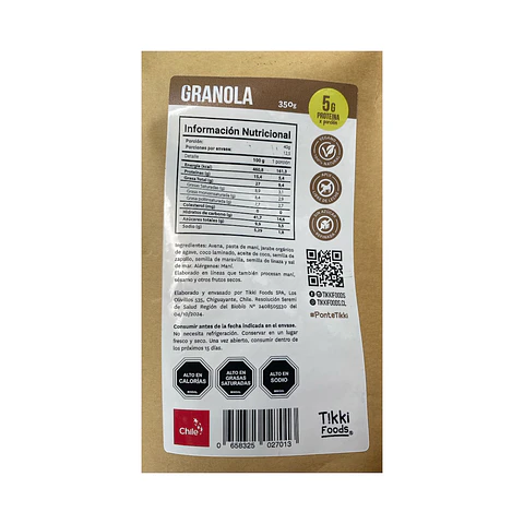 GRANOLA ARTESANAL MULTISEMILLA CON CLUSTERS 350 g- TIKKI FOODS