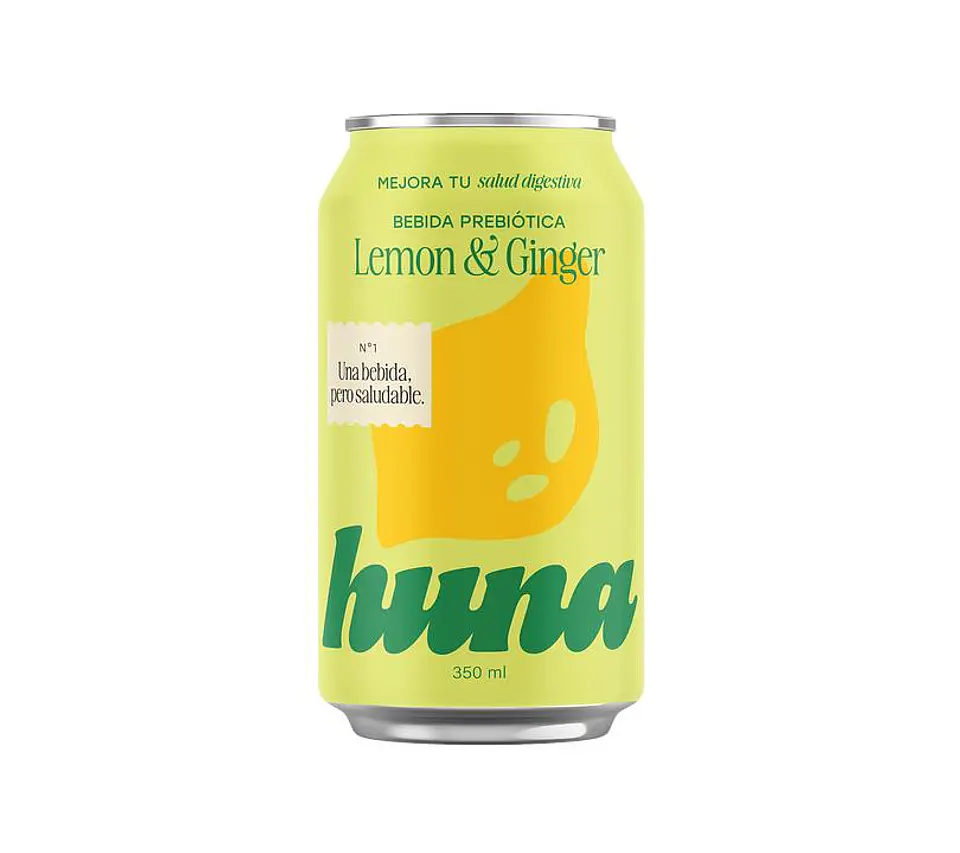 BEBIDA NATURAL PREBIÓTICA GASIFICADA LIMÓN JENGIBRE 350 ML - HUNA 1