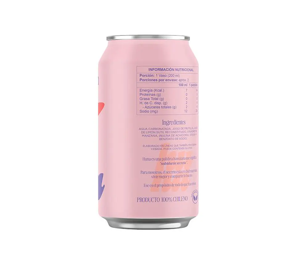 BEBIDA NATURAL PREBIÓTICA GASIFICADA FRUTILLA LIMÓN 350 ML - HUNA 2