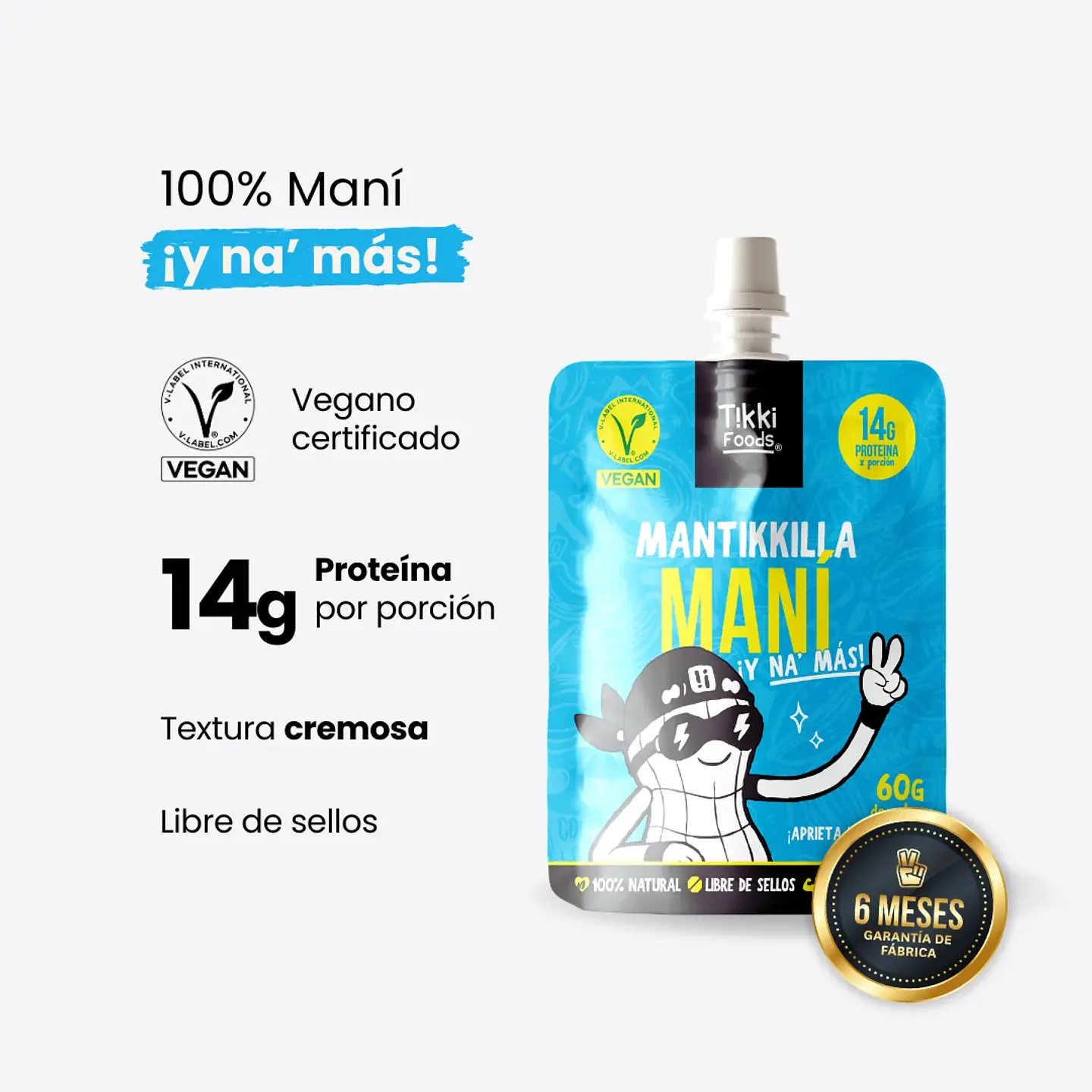 MANTEQUILLA DE MANI NATURAL TRANSPORTABLE 60 GRS - TIKKI FOODS 1