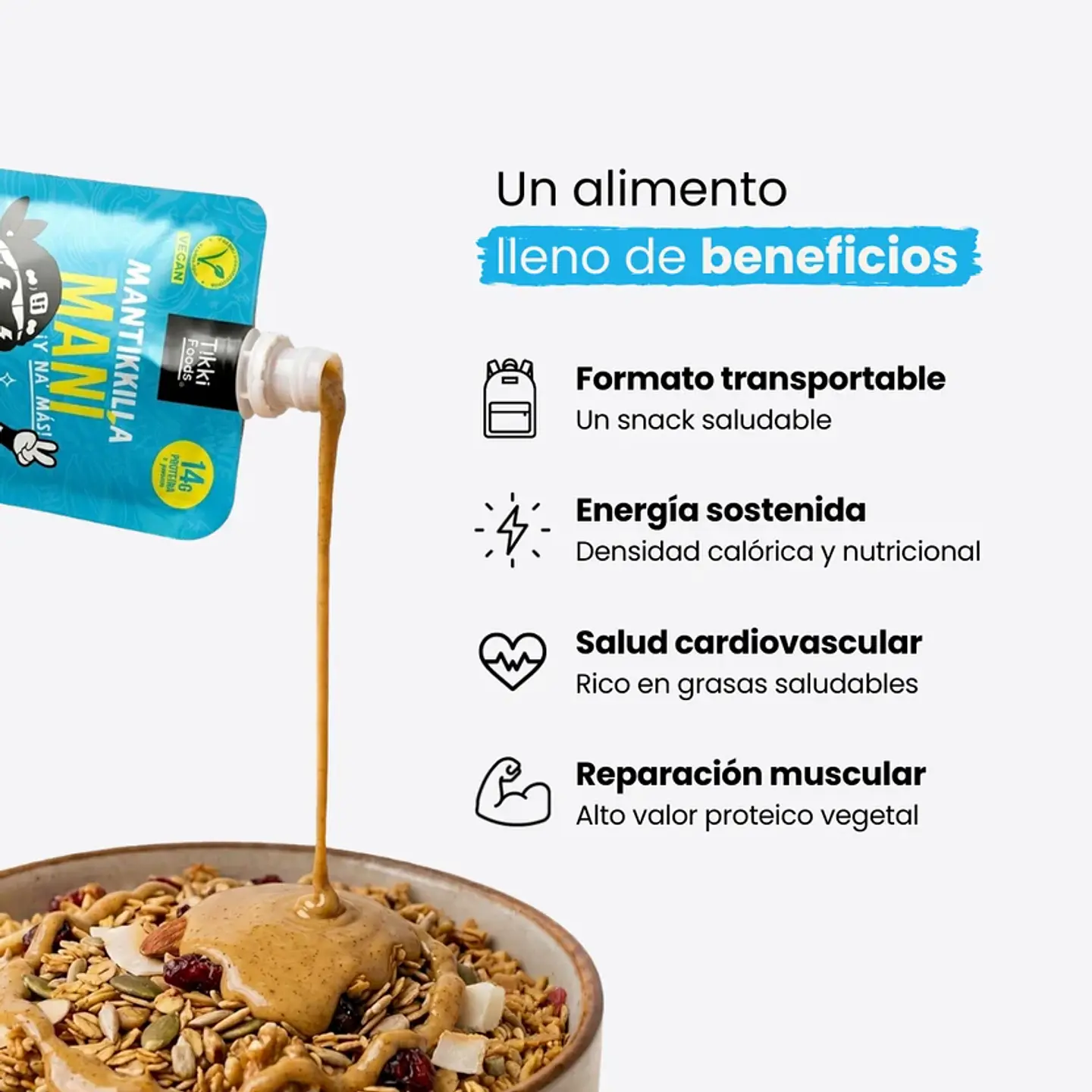MANTEQUILLA DE MANI NATURAL TRANSPORTABLE 60 GRS - TIKKI FOODS 2