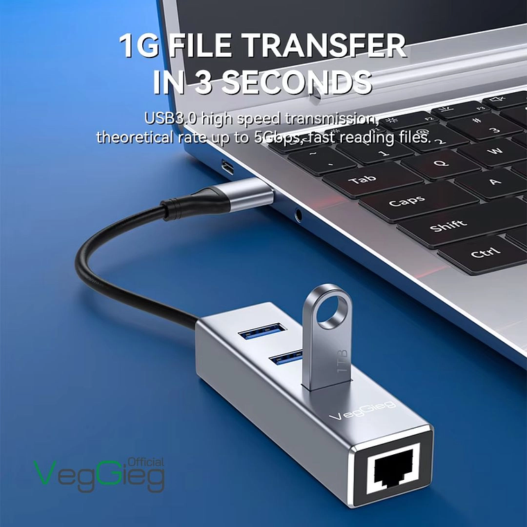 Adaptador LAN USB 3.0 con Hub 3 Puertos RJ45 1000Mbps VegGieg V-K310 3