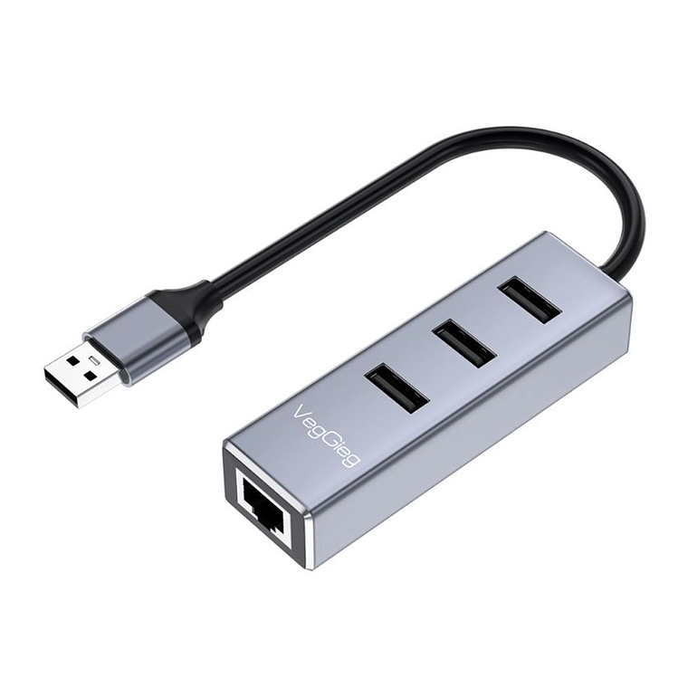Adaptador LAN USB 2.0 con Hub 3 Puertos RJ45 VegGieg V-K311 1